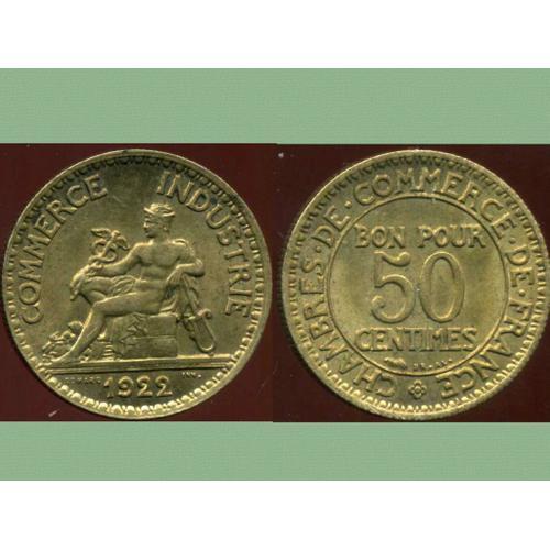 Pièce Monnaie 50 Cts Centimes 1/2 Franc France 1922