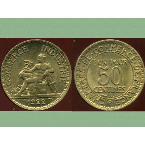 Pièce Monnaie 50 Cts Centimes 1/2 Franc France 1922