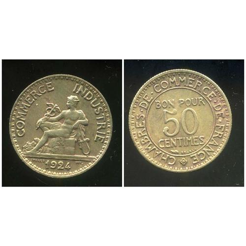 Pièce Monnaie 50 Cts Centimes 1/2 Franc France 1924