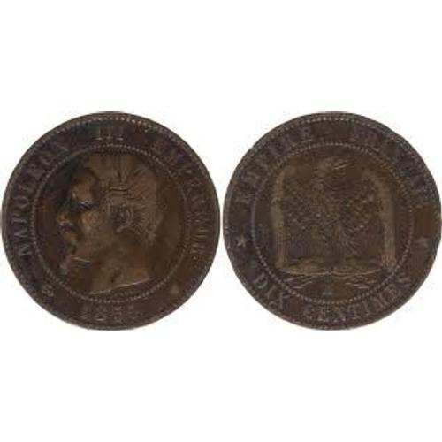 France = Pièce De 10 Centimes , Napoléon I I I , En Bronze , Année 1855 , Lettre Atelier : Ma