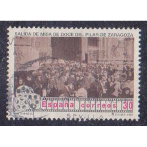 Timbre DEspagne N°2991 Y & T 30 P. Multicolore Cinéma Espagnol Scène Du Film "Sortie De La Messe De Midi À Notre-Dame Del Pilar De Saragosse"