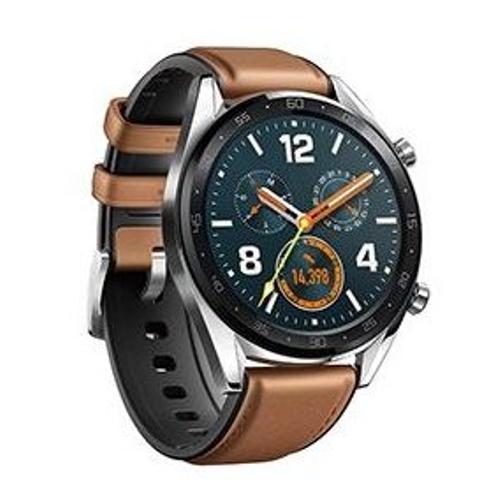 Huawei Watch Gt Classic - 46.5 Mm - Acier Inoxydable - Montre Intelligente Avec Bracelet - Cuir/Silicone - Brun Amande - Taille Du Poignet : 140-210 Mm - Affichage 1.39" - 128 Mo - Bluetooth - 46...