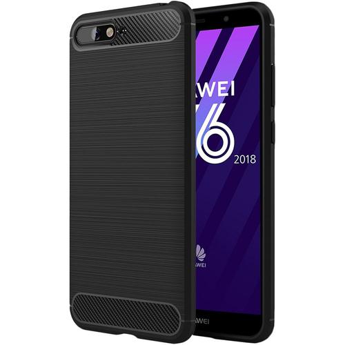 Ebeststar - Coque Huawei Y6 2018 Housse Motif Fibre Carbone Luxe Flex Tpu Premium, Noir [Dimensions Precises Smartphone : 152.4 X 73 X 7.8 Mm, Écran 5.7'']