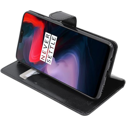 Ebeststar - Etui Oneplus Oneplus 6 Coque Portefeuille Pu Cuir, Noir [Dimensions Precises Smartphone : 155.7 X 75.4 X 7.8 Mm, Écran 6.28'']