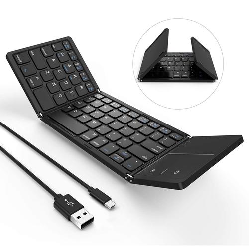 Clavier Bluetooth 3.0 pliable - USB à deux modes câblé avec pavé tactile rechargeable pour tablette Android Smartphone Android Téléphones Portables - Noir