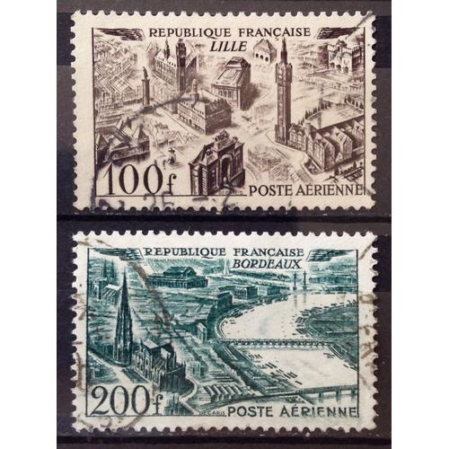 Vues Grandes Villes Lille 100f Brun-Violet (N° 24) + Bordeaux 200f Vert (N° 25) Obl - France Année 1949 - N22128