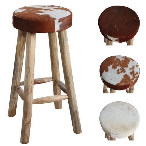 Tabouret De Bar En Peau De Vache Et Bois