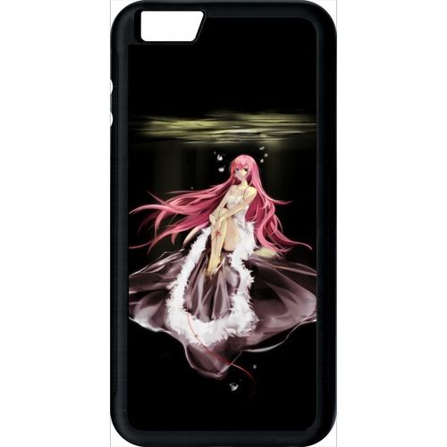 Coque Pour Smartphone - Manga Fille Cheveux Rose - Compatible Avec Apple Iphone 6 Plus - Plastique - Bord Noir