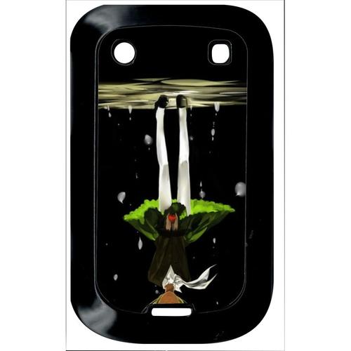 Coque Pour Smartphone - Manga Fille Cheveux Jaune A L'envers - Compatible Avec Blackberry Bold Touch 9900 - Plastique - Bord Noir