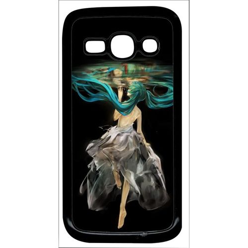Coque Pour Smartphone - Manga Fille Cheveux Bleu - Compatible Avec Samsung Galaxy Ace 3 - Plastique - Bord Noir