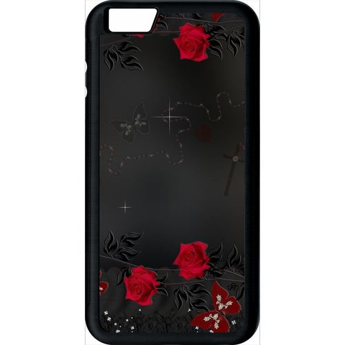 Coque Pour Smartphone - Roses Gothic Chapelet - Compatible Avec Apple Iphone 6 Plus - Plastique - Bord Noir