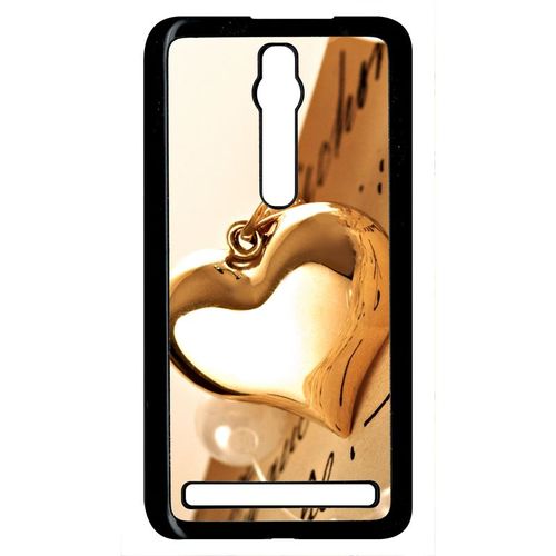 Coque Pour Smartphone - Coeur D'or Sur Livre - Compatible Avec Asus Zenfone 2 Ze551ml - Plastique - Bord Noir