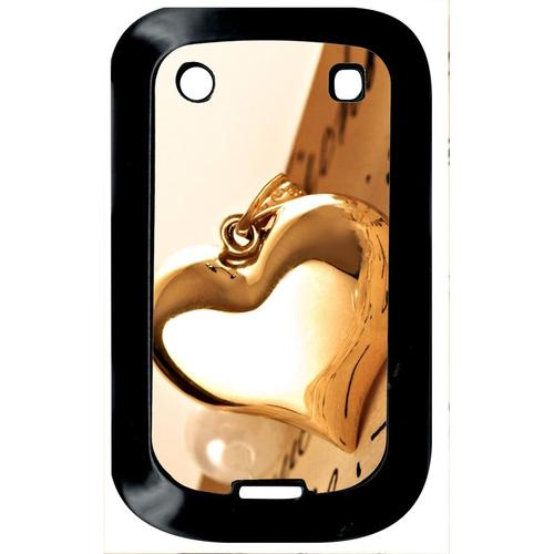 Coque Pour Smartphone - Coeur D'or Sur Livre - Compatible Avec Blackberry Bold Touch 9900 - Plastique - Bord Noir