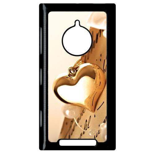 Coque Pour Smartphone - Coeur D'or Sur Livre - Compatible Avec Nokia Lumia 830 - Plastique - Bord Noir