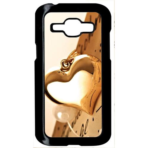 Coque Pour Smartphone - Coeur D'or Sur Livre - Compatible Avec Samsung Galaxy J1 - Plastique - Bord Noir