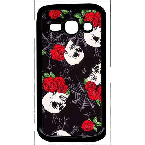 Coque Pour Smartphone - Tete De Mort Toile Rose Rock - Compatible Avec Samsung Galaxy Ace 3 - Plastique - Bord Noir