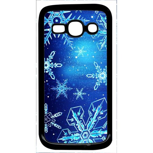 Coque Pour Smartphone - Flocon De Neige Fond Bleu Nuit - Compatible Avec Samsung Galaxy Ace 3 - Plastique - Bord Noir