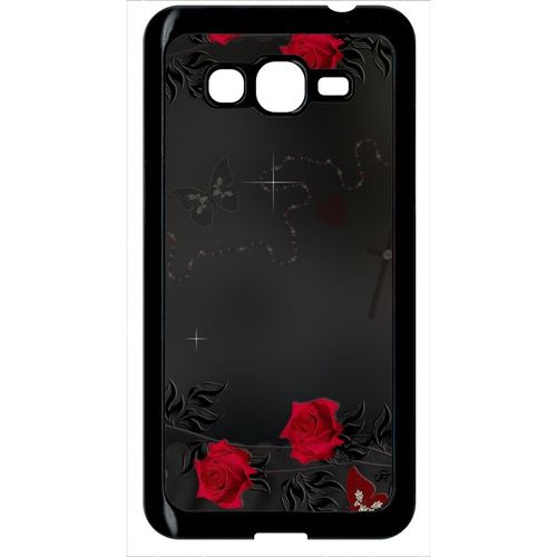 Coque Pour Smartphone - Roses Gothic Chapelet - Compatible Avec Samsung Galaxy Grand Prime - Plastique - Bord Noir
