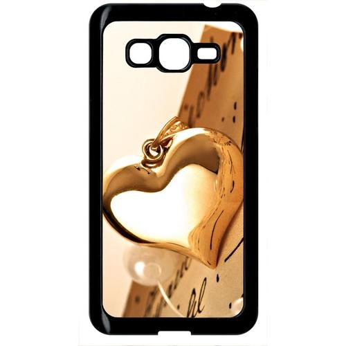 Coque Pour Smartphone - Coeur D'or Sur Livre - Compatible Avec Samsung Galaxy Grand Prime - Plastique - Bord Noir