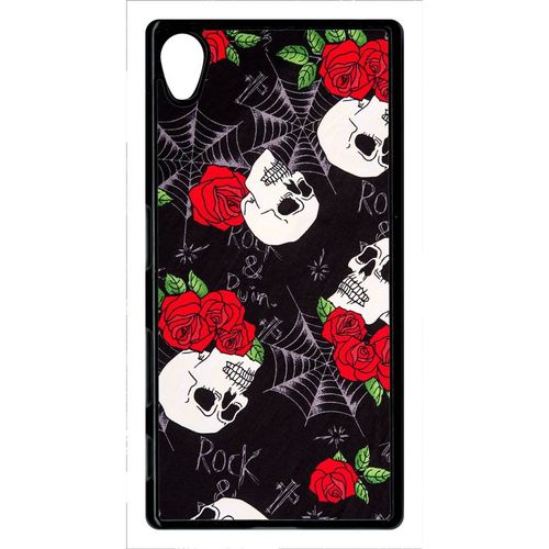 Coque Xperia Z5 - Tete De Mort Toile Rose Rock - Noir