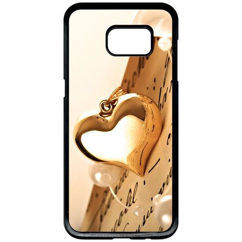 Coque Pour Smartphone - Coeur D'or Sur Livre - Compatible Avec Samsung Galaxy S7 Edge - Plastique - Bord Noir