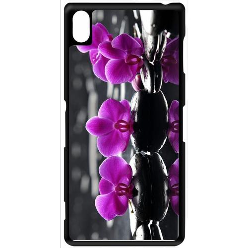 Coque Xperia Z3 - Orchide Violette Fond Gris - Noir