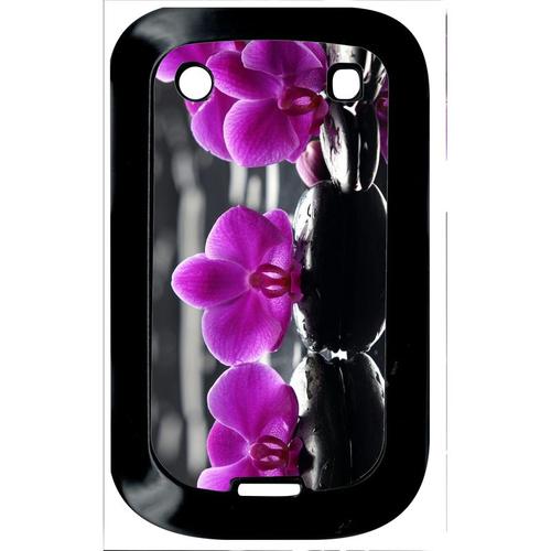 Coque Pour Smartphone - Orchide Violette Fond Gris - Compatible Avec Blackberry Bold Touch 9900 - Plastique - Bord Noir