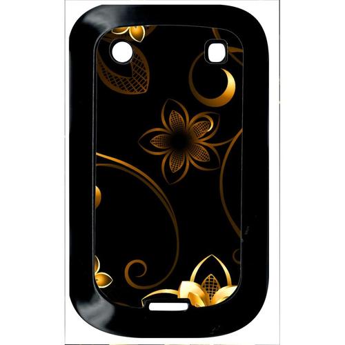 Coque Pour Smartphone - Fleur D Or Fond Noir - Compatible Avec Blackberry Bold Touch 9900 - Plastique - Bord Noir