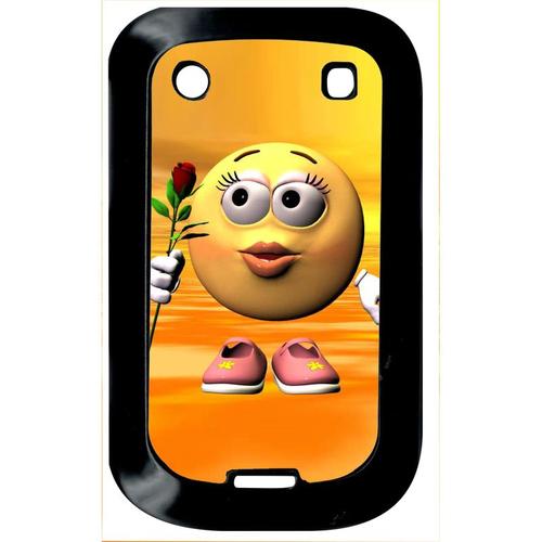 Coque Pour Smartphone - Smiley Rose - Compatible Avec Blackberry Bold Touch 9900 - Plastique - Bord Noir