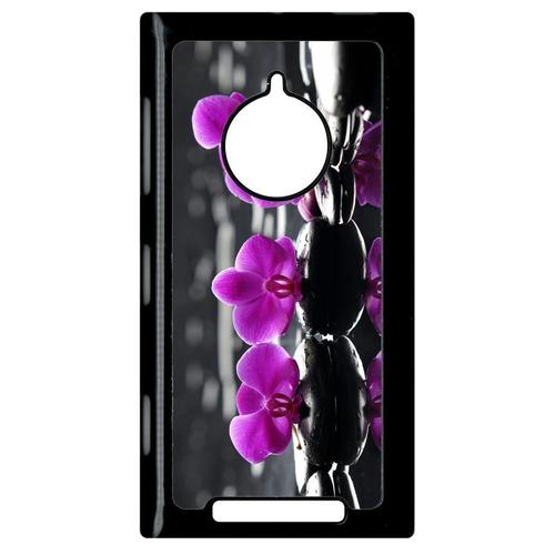 Coque Pour Smartphone - Orchide Violette Fond Gris - Compatible Avec Nokia Lumia 830 - Plastique - Bord Noir