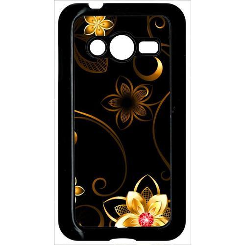 Coque Pour Smartphone - Fleur D Or Fond Noir - Compatible Avec Samsung Galaxy Ace 4 Lte G313 - Plastique - Bord Noir