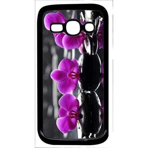 Coque Pour Smartphone - Orchide Violette Fond Gris - Compatible Avec Samsung Galaxy Ace 3 - Plastique - Bord Noir
