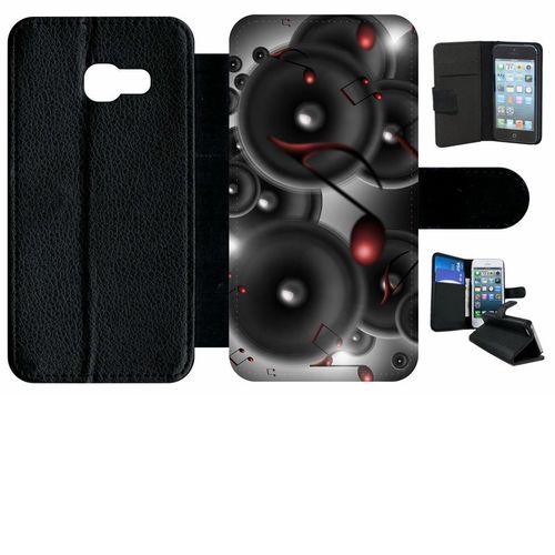 Etui À Rabat Galaxy A3 (2017) - Enceintes Note De Musique Rouge - Simili-Cuir - Noir