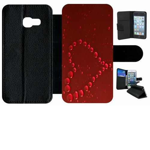 Etui À Rabat Galaxy A3 (2017) - Coeur Goutte D'eau Rouge - Simili-Cuir - Noir