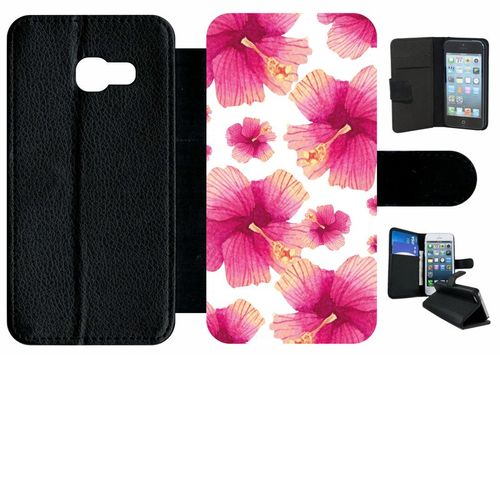 Etui À Rabat Galaxy A3 (2017) - Hibiscus Fond Blanc - Simili-Cuir - Noir