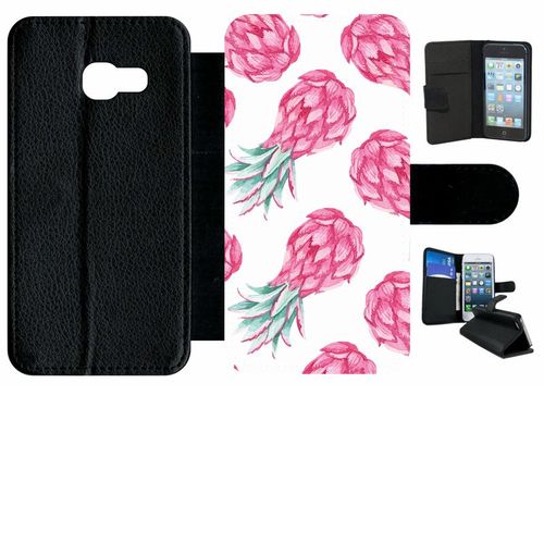 Etui À Rabat Galaxy A3 (2017) - Ananas Rose Fond Blanc - Simili-Cuir - Noir