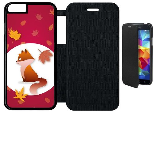 Etui A Flip Flap - Renard Fond Rouge - Compatible Avec Apple Iphone 6s - Plastique - Bord Noir