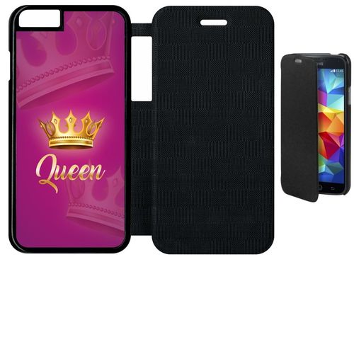 Etui A Flip Flap - Queen Fond Rose - Compatible Avec Apple Iphone 6s - Plastique - Bord Noir