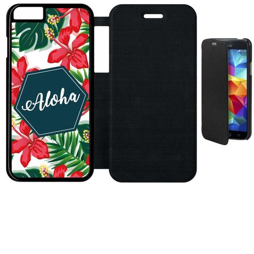 Etui A Flip Flap - Aloha Tropical Fond Blanc - Compatible Avec Apple Iphone 6s - Plastique - Bord Noir