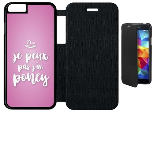 Etui A Flip Flap - Je Peux Pas Jai Poney Fond Rose Pale - Compatible Avec Apple Iphone 6s - Plastique - Bord Noir