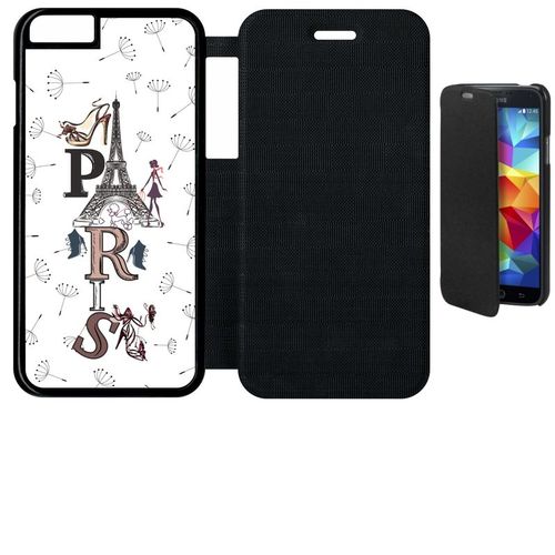 Etui A Flip Flap - Paris Fond Blanc - Compatible Avec Apple Iphone 6s - Plastique - Bord Noir
