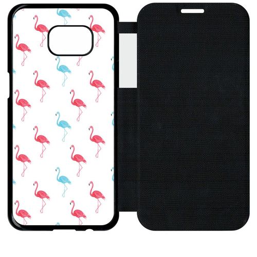 Etui A Flip Flap - Flamand Rose - Compatible Avec Samsung Galaxy S7 Edge - Plastique - Bord Noir