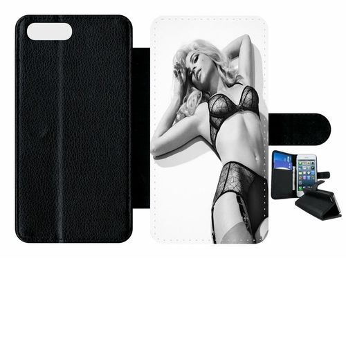 Etui A Rabat - Femme Sexy Noir Et Blanc - Compatible Avec Apple Iphone 7+ - Simili-Cuir - Bord Noir