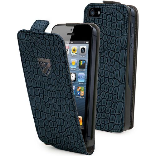 Etui A Rabat Iphone 5 5s Se Bleu Croco Cremieux Eco-Cuir (Pu) + 1 Film