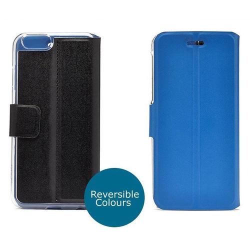 Etui A Rabat Iphone 6 6s (4"7) Colour Flip Bleu & Noir Reversible Eco-Cuir (Pu)