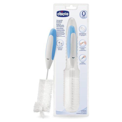 Set De Goupillons Bleu - Avec Brosse Biberon, Petite Brosse Et Pince - Chicco