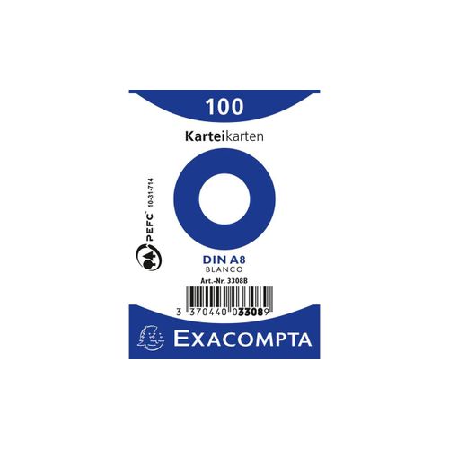Exacompta Paquet 100 Fiches Bristol Non Perforé A8 55x74mm Blanc Uni