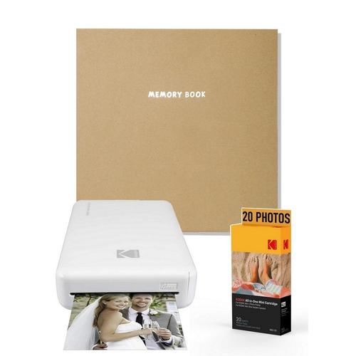 KODAK Pack Imprimante Photo Printer WiFi PM220 Blanc, cartouche MSC20 de 20 photos 5.4x8.6 cm et album photo 32.5x27 cm Kodak Beige - Compatible iOS et Android - BLANC