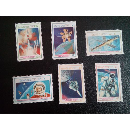 Timbre Laos Yt 678-679-680-681-682-683 25ème Anniversaire Du Premier Homme Dans L'espace 1986
