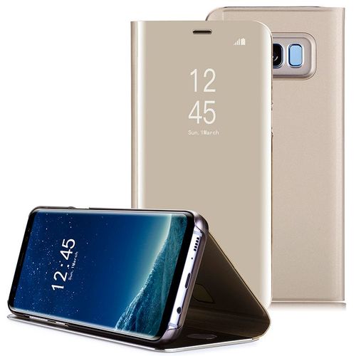 Etui Coque Samsung Galaxy J4 2018 Miroir Antichoc Fonction Stand Cover Clear View ¿ Or Gold - Kaeesi®
